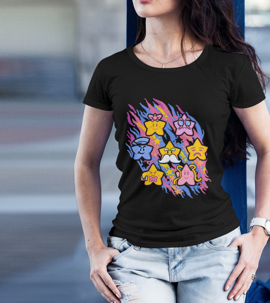 Paper Mario Star Spirits Characters With Colorful Background T-Shirt