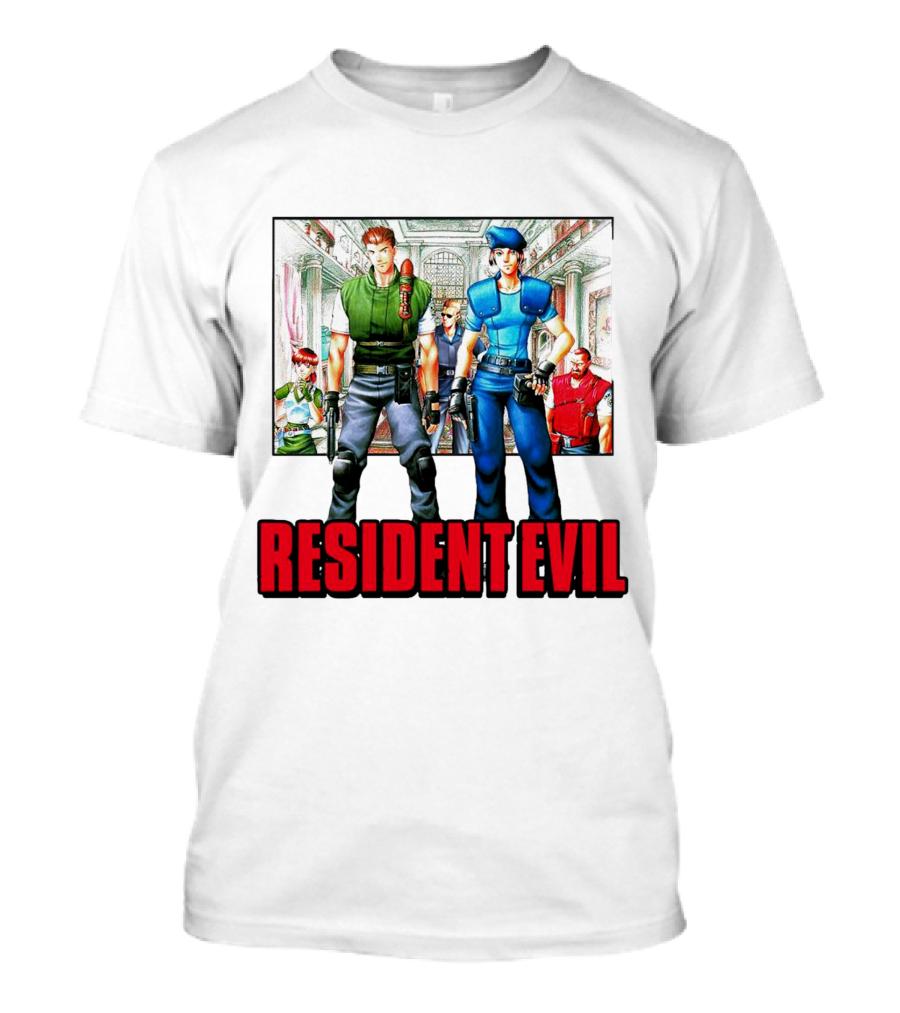 Resident Evil Classic Characters And Mansion Scene T-Shirt