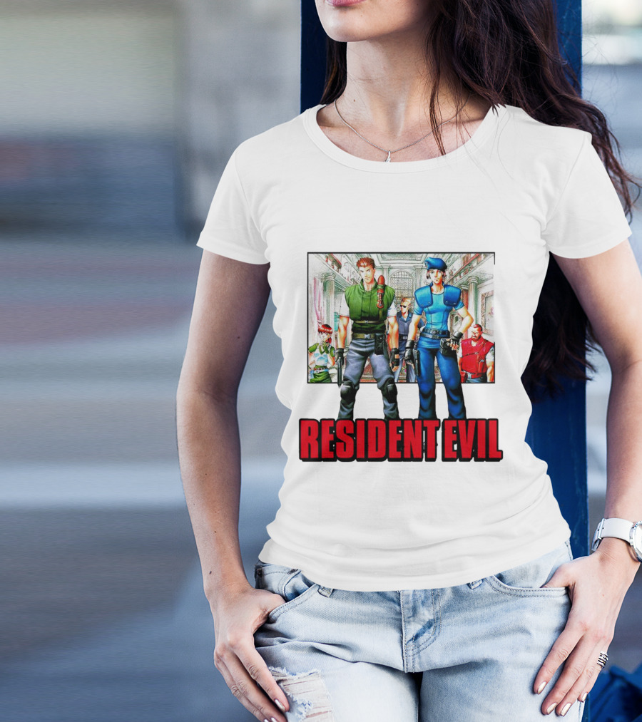 Resident Evil Classic Characters And Mansion Scene T-Shirt