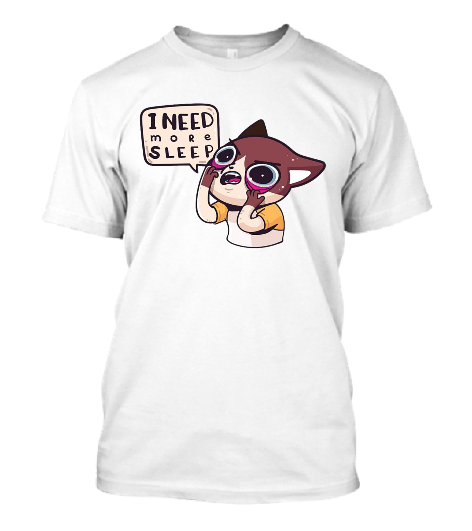I Need More Sleep Tired Cartoon Character With Big Eyes And Pajamas T-Shirt