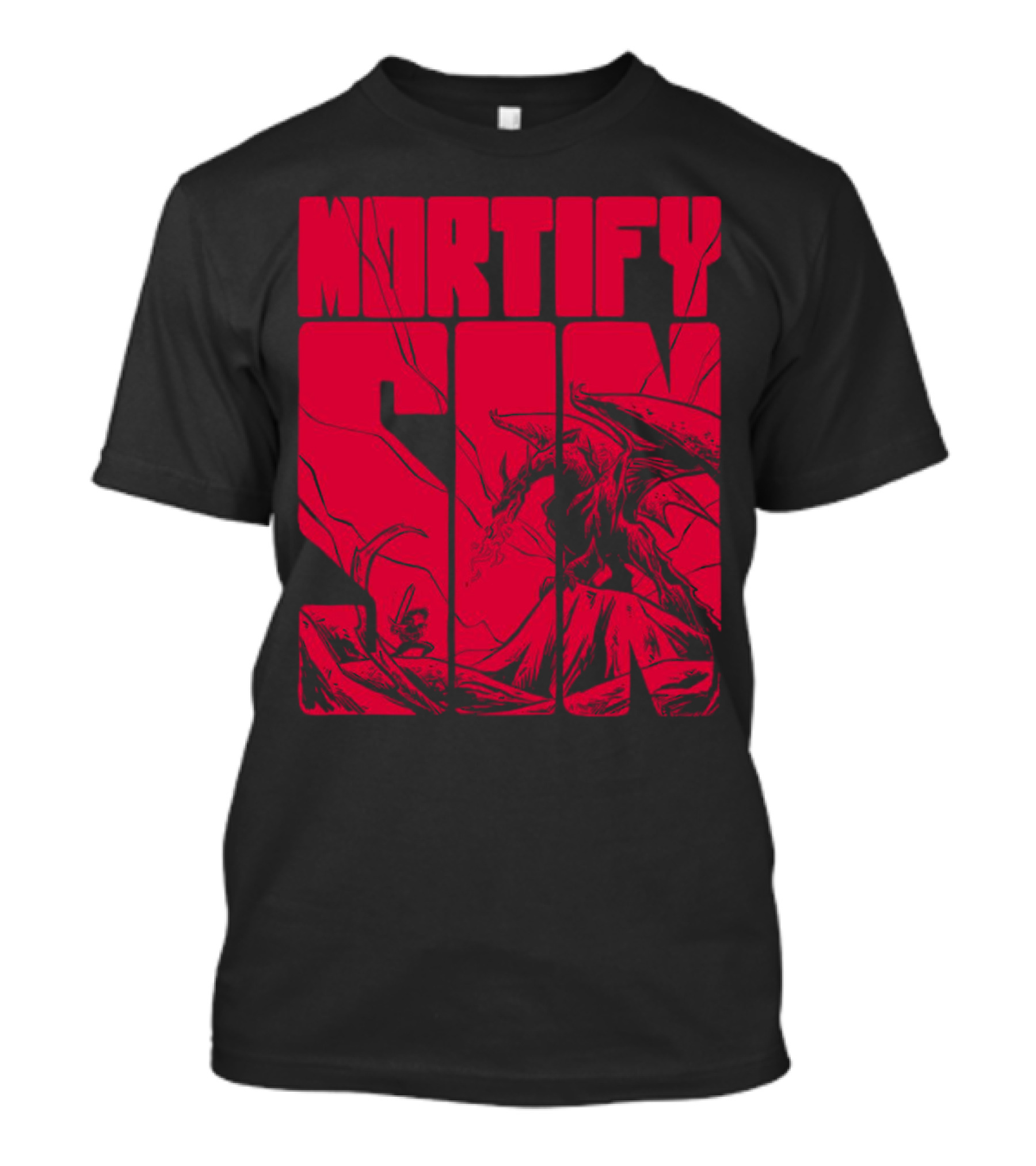 MORTIFY SIN Dark Battle With Fiery Behemoth T-Shirt