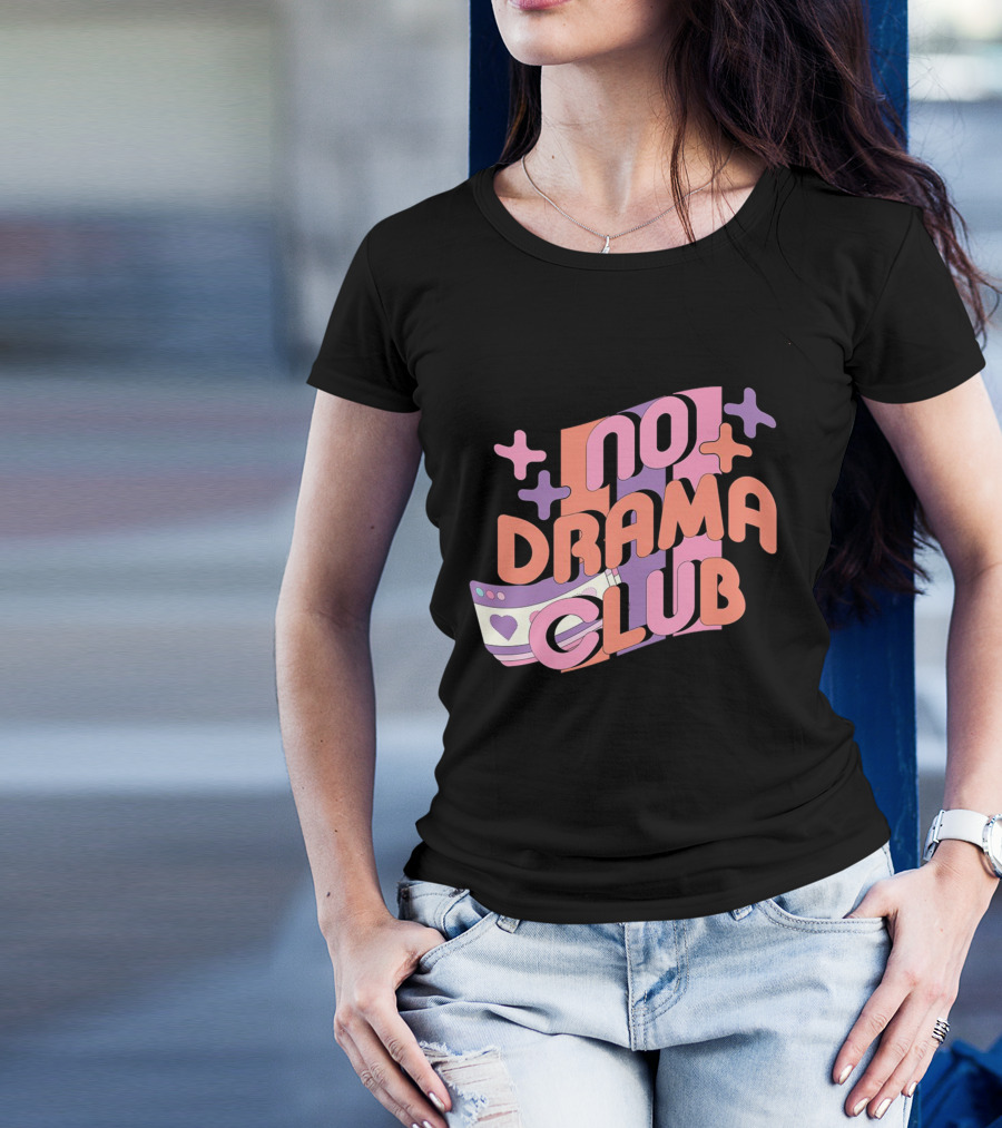 No Drama Club Cute Cartoon Heart Stripes And Shapes T-Shirt