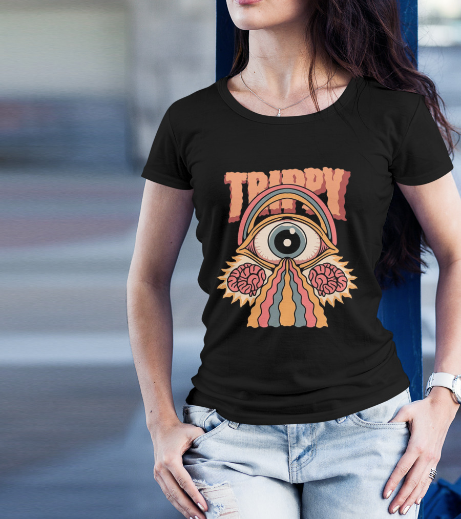 Trippy Psychedelic Eye With Brains And Rainbow Streams T-Shirt