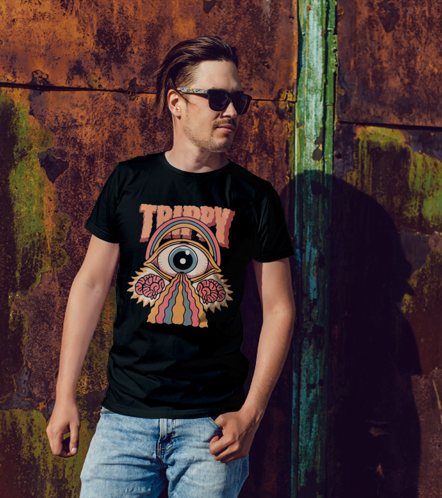 Trippy Psychedelic Eye With Brains And Rainbow Streams T-Shirt