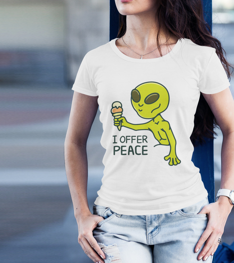 Alien Offering Peace With Ice Cream Cone T-Shirt