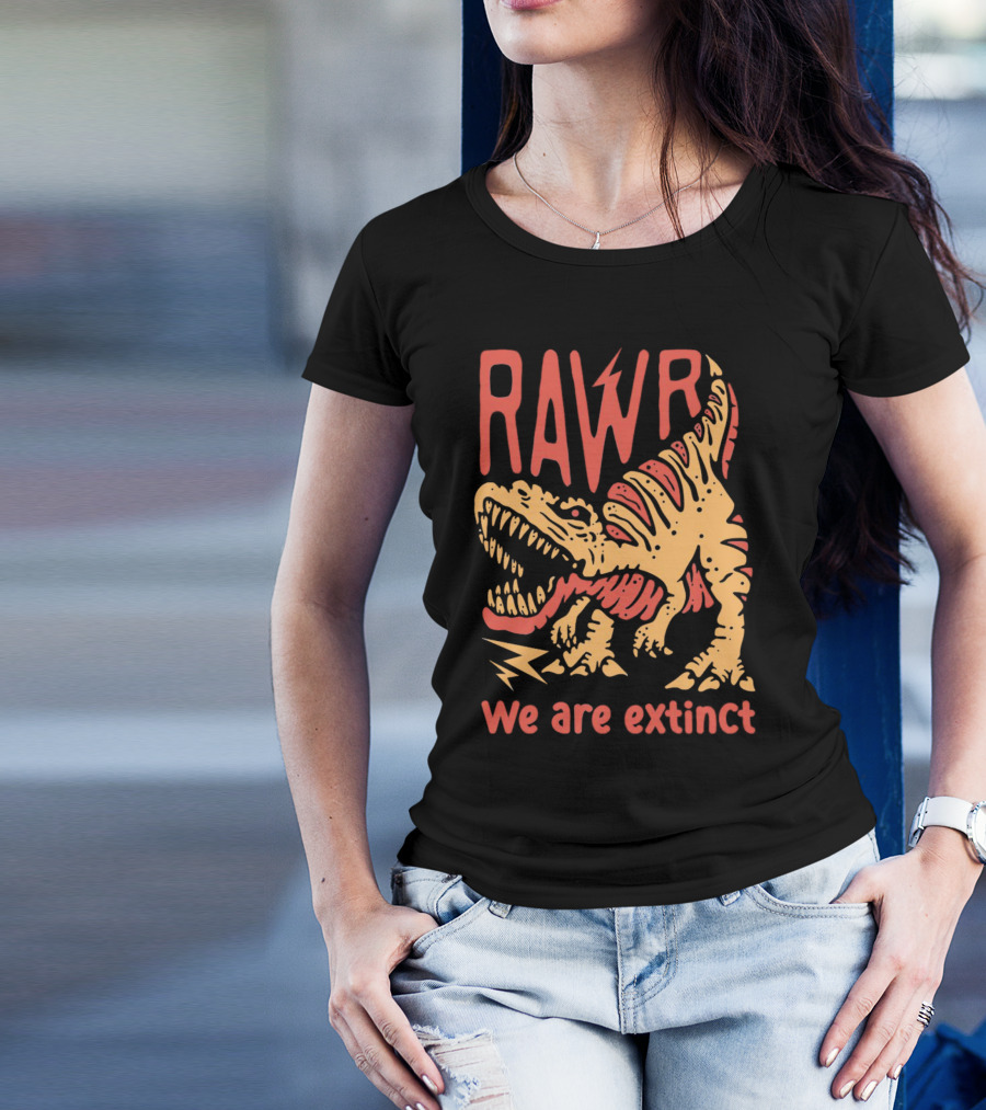 RAWR Dinosaur We Are Extinct Red And Yellow T-Shirt