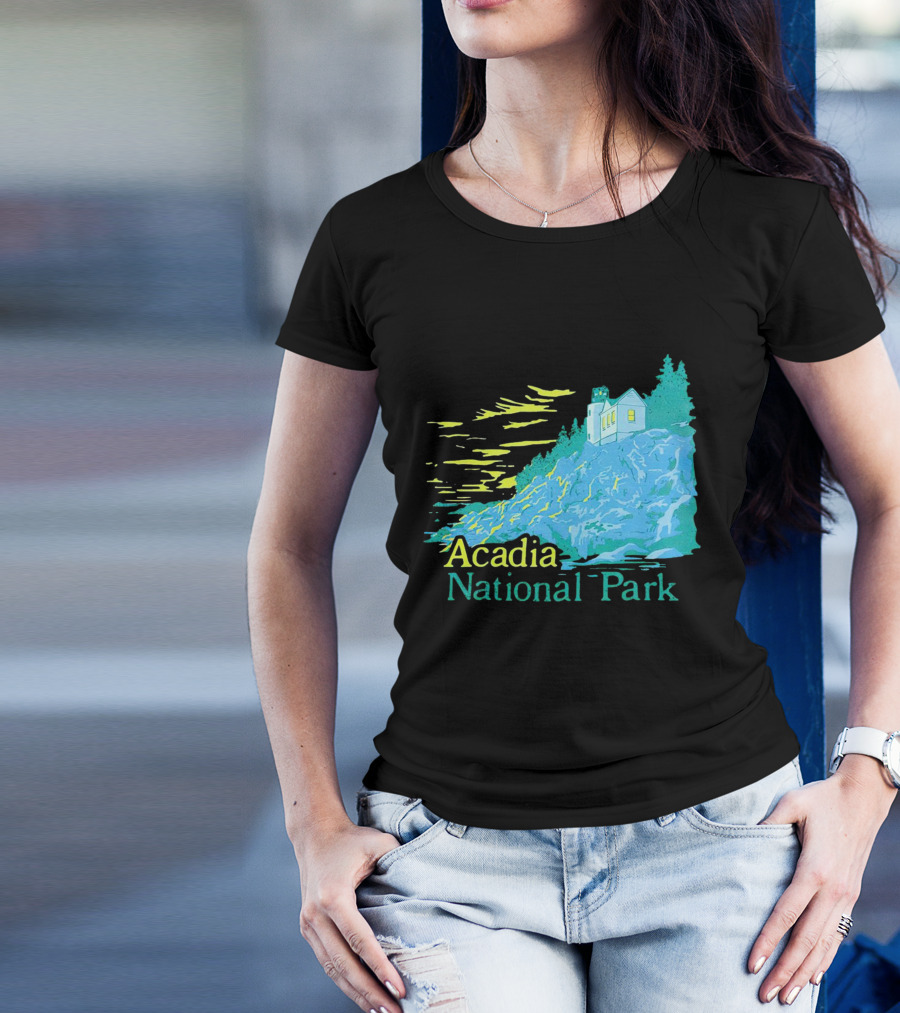 Acadia National Park Scenic Lighthouse And Rocky Cliff T-Shirt
