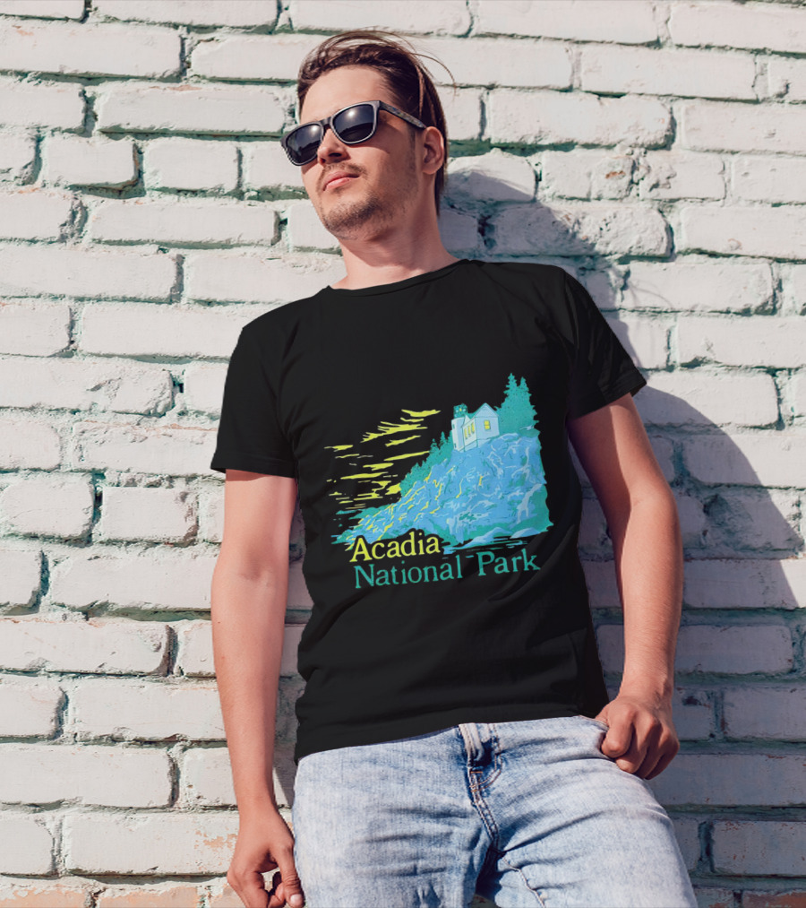 Acadia National Park Scenic Lighthouse And Rocky Cliff T-Shirt