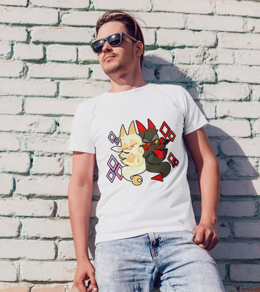 Chikn Nuggit Fwench Fwy Diamond Pattern Characters T-Shirt