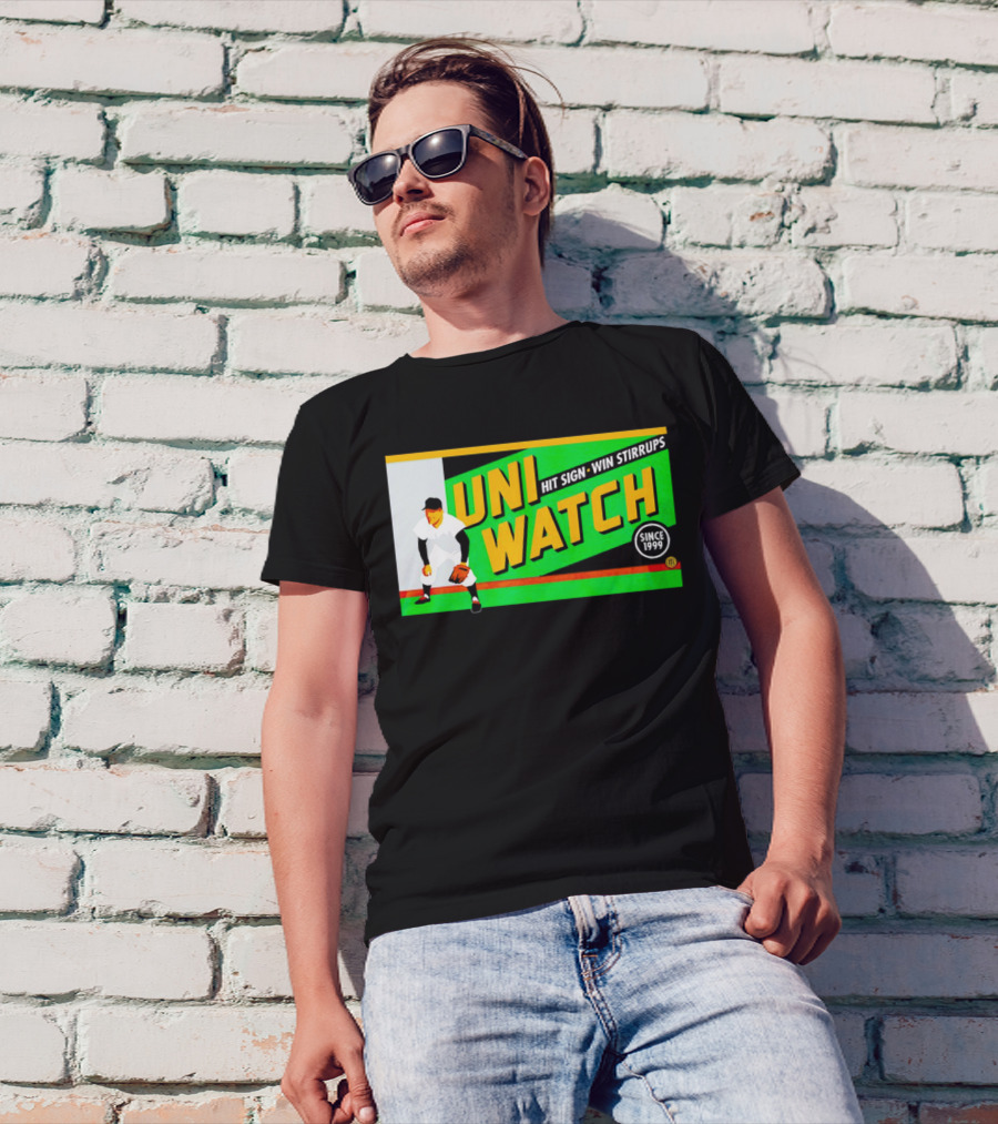 UNI WATCH Hit Sign Win Stirrups Since 1999 T-Shirt