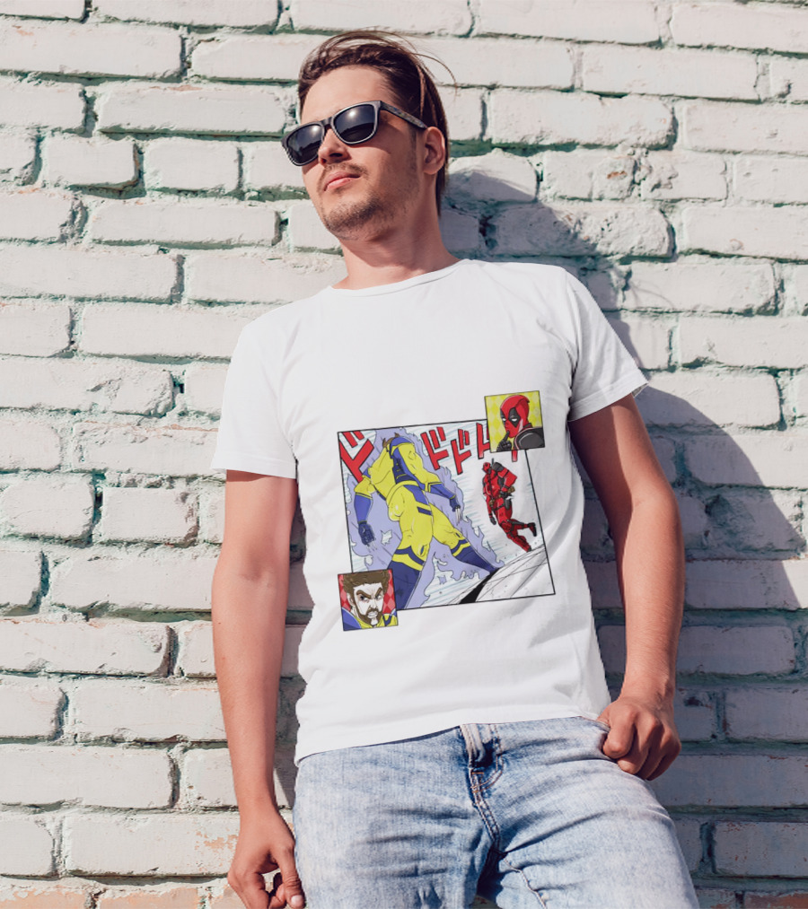 Intimate Enemies Deadpool Confrontation With Wolverine Comic Style Panel T-Shirt