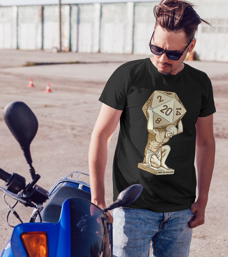 Keep On Rolling Atlas With Giant D20 Dice T-Shirt