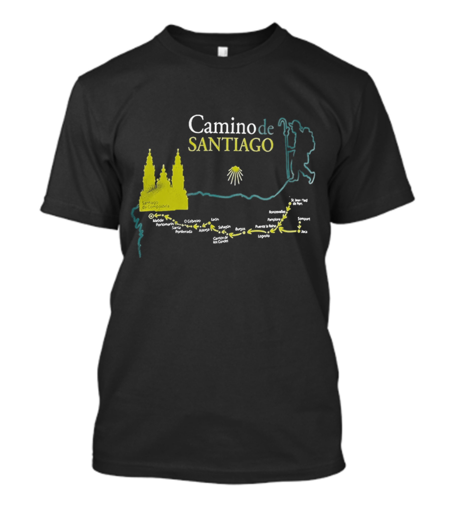 Camino De Santiago Map Santiago Compostela Route Pilgrim Journey T-Shirt