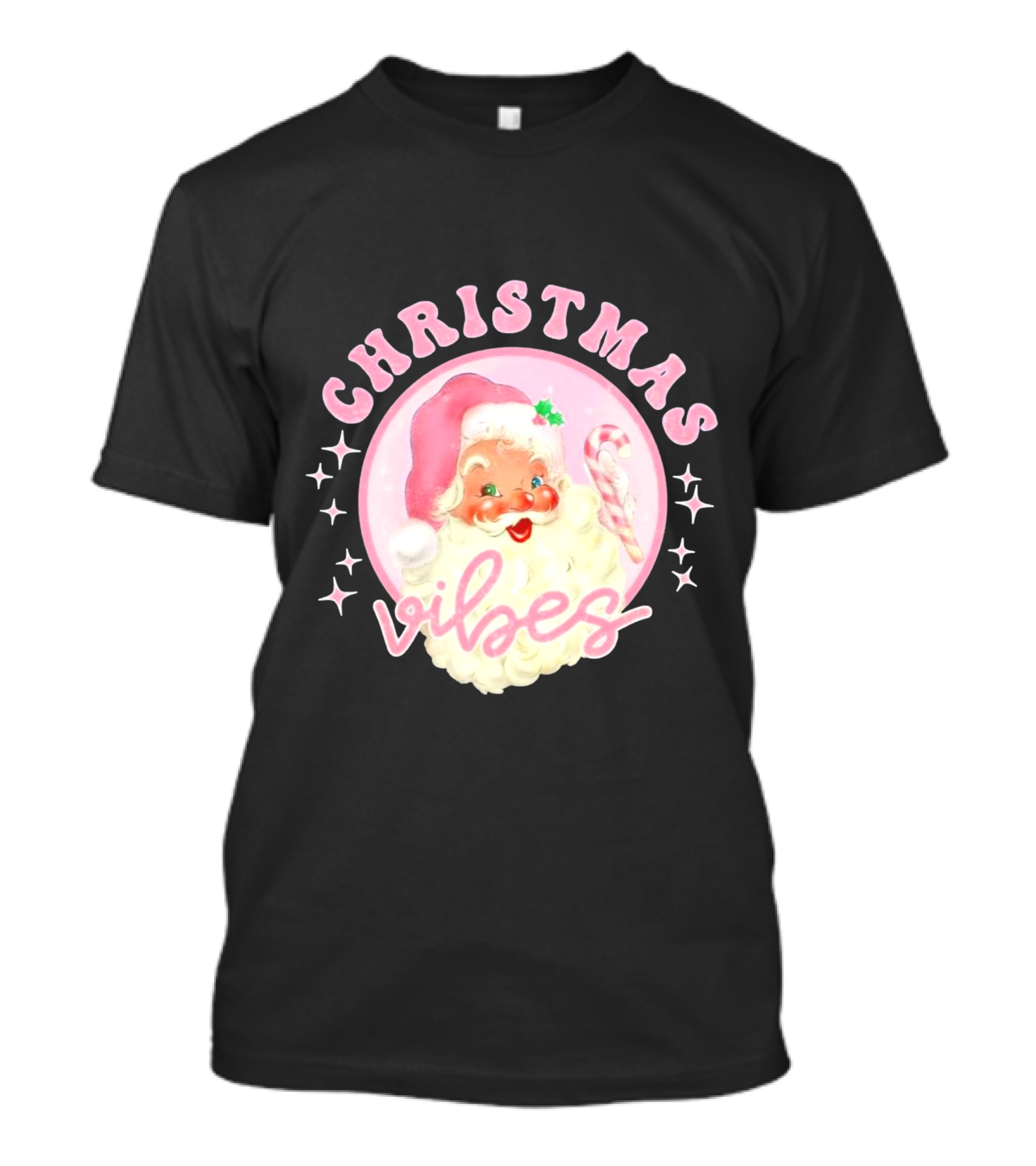 Christmas Vibes Santa Claus Candy Cane Retro Holiday T-Shirt