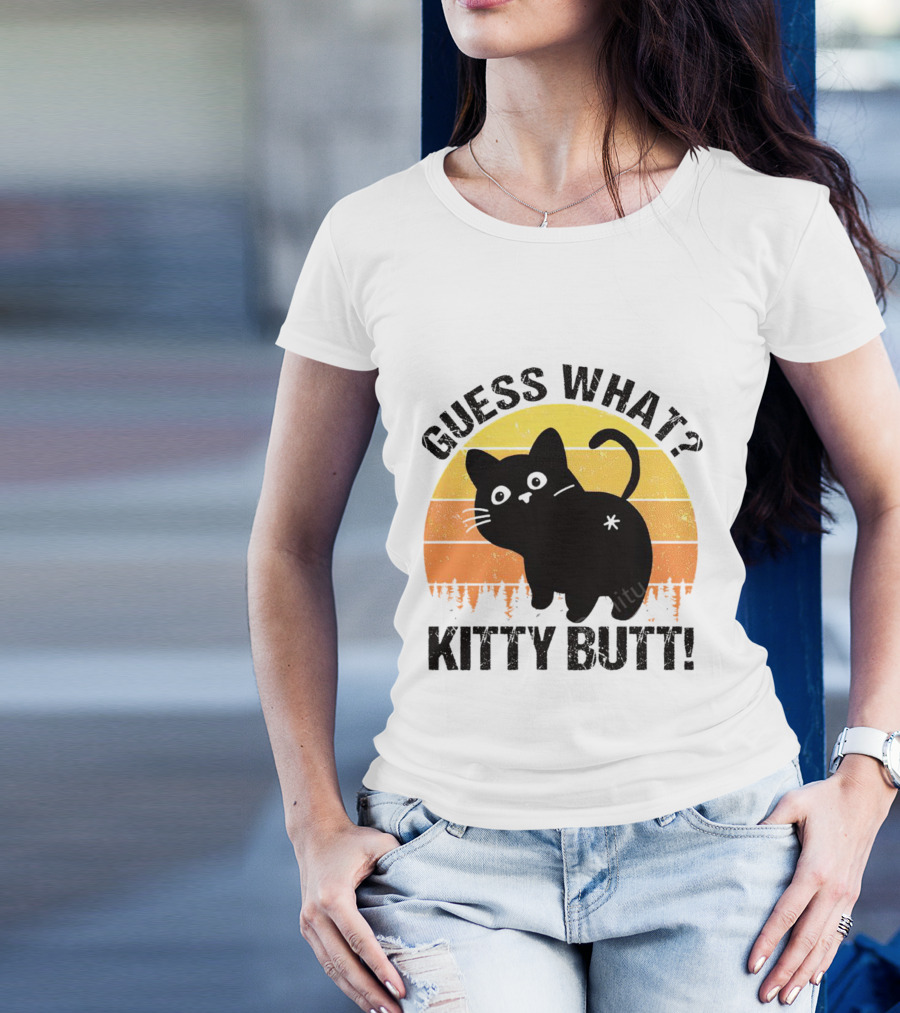 Guess What Kitty Butt Retro Sunset Forest T-Shirt