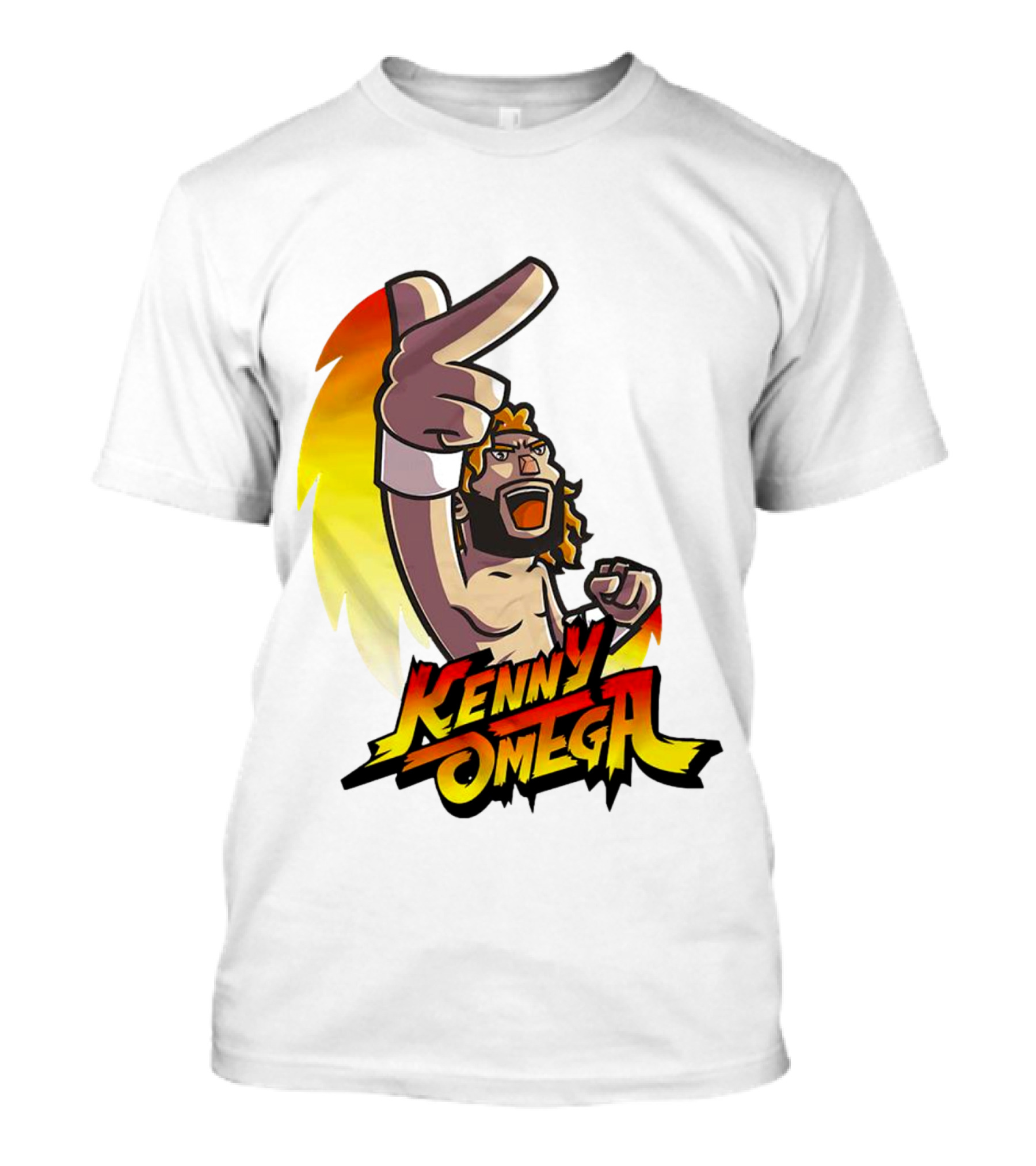 Kenny Omega Cartoon Character With Street Fighter Style Gesture And Two-Finger Pose T-Shirt