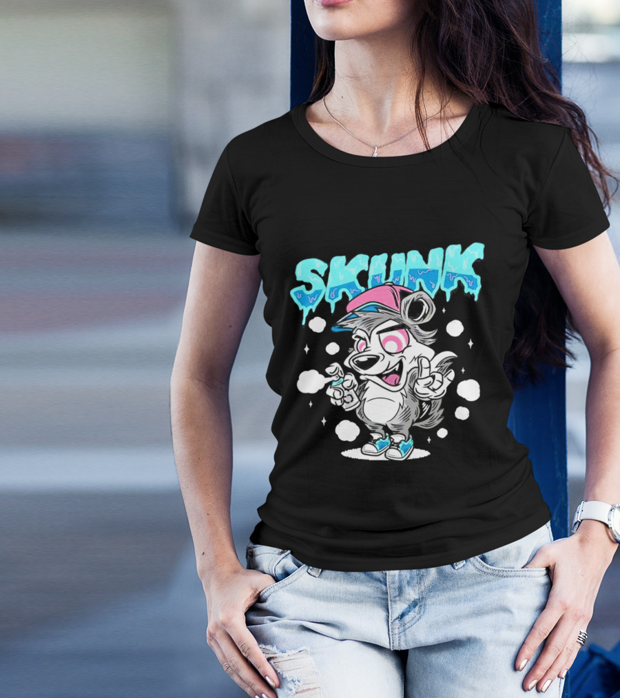 Skunk Grafiti Cartoon Hip Hop Character With Cap And Spray Paint T-Shirt