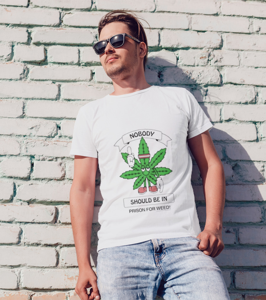 Nobody Should Be In Prison For Weed Leaf Character T-Shirt