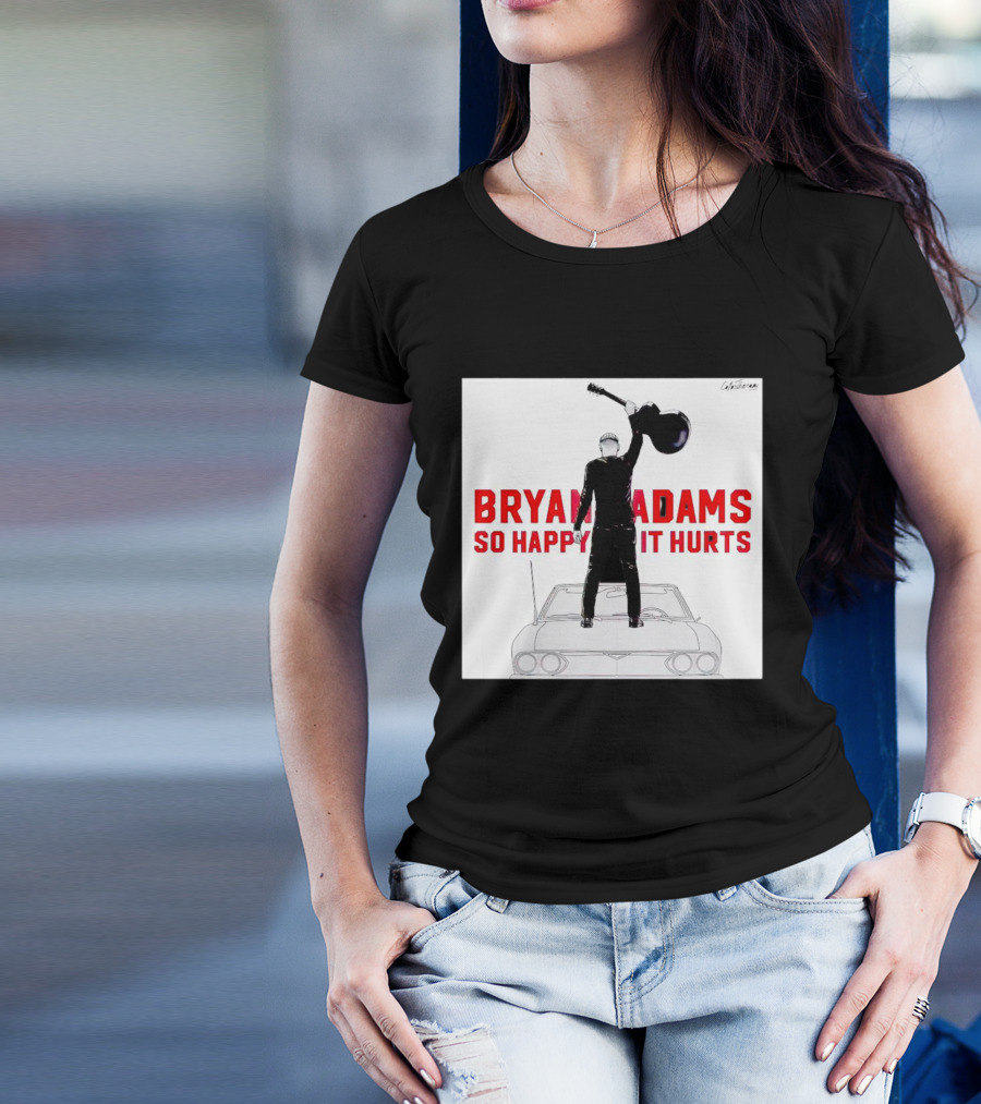 Bryan Adams So Happy It Hurts Album Cover Art Standing On Car With Guitar T-Shirt