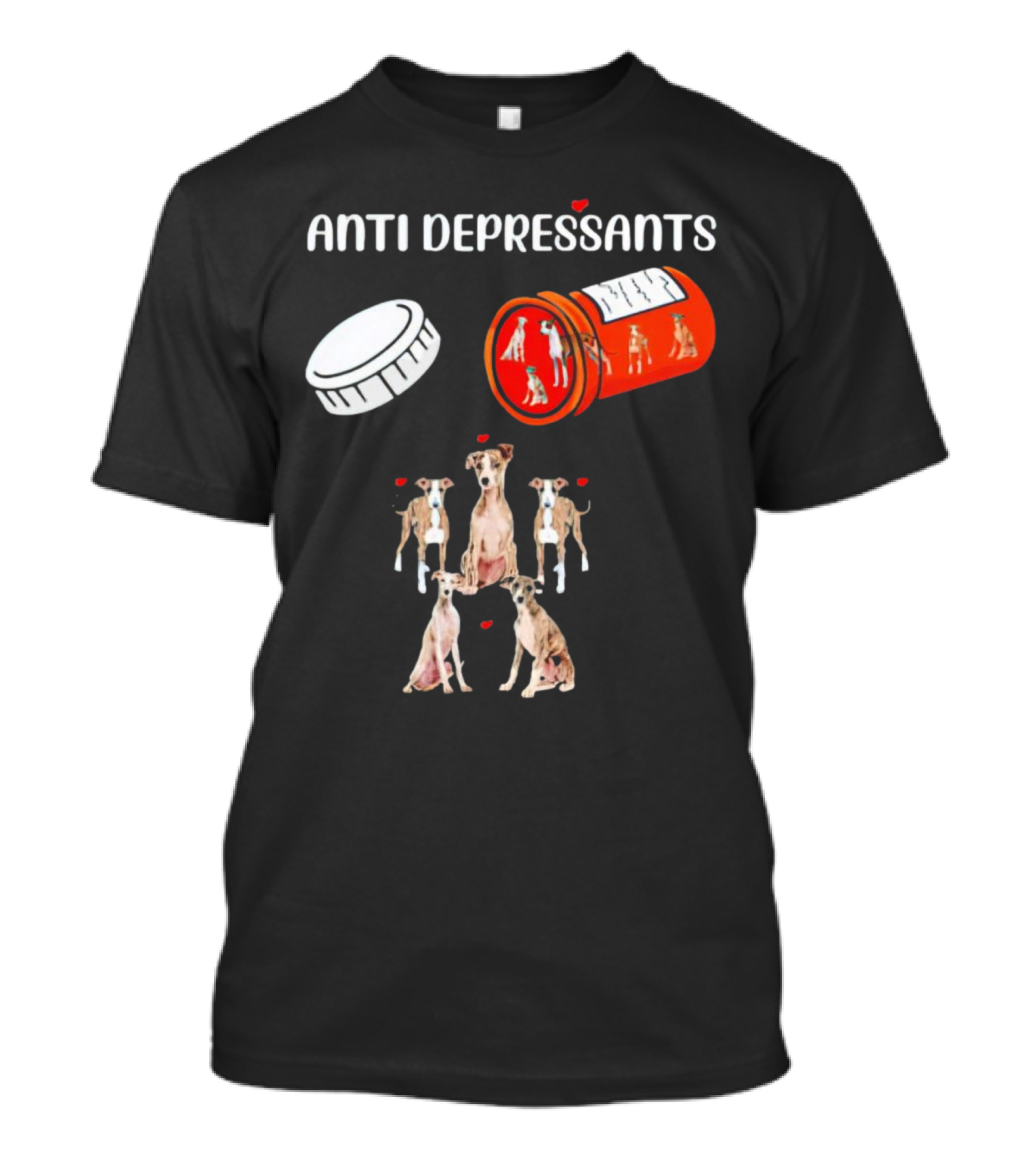 Anti Depressants Dogs Medicine Bottle With Greyhound Puppies T-Shirt