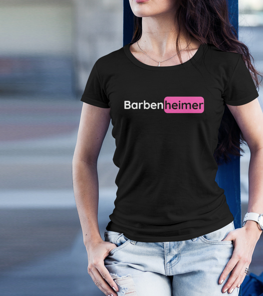 Barbenheimer Text Minimalist Black And Pink T-Shirt