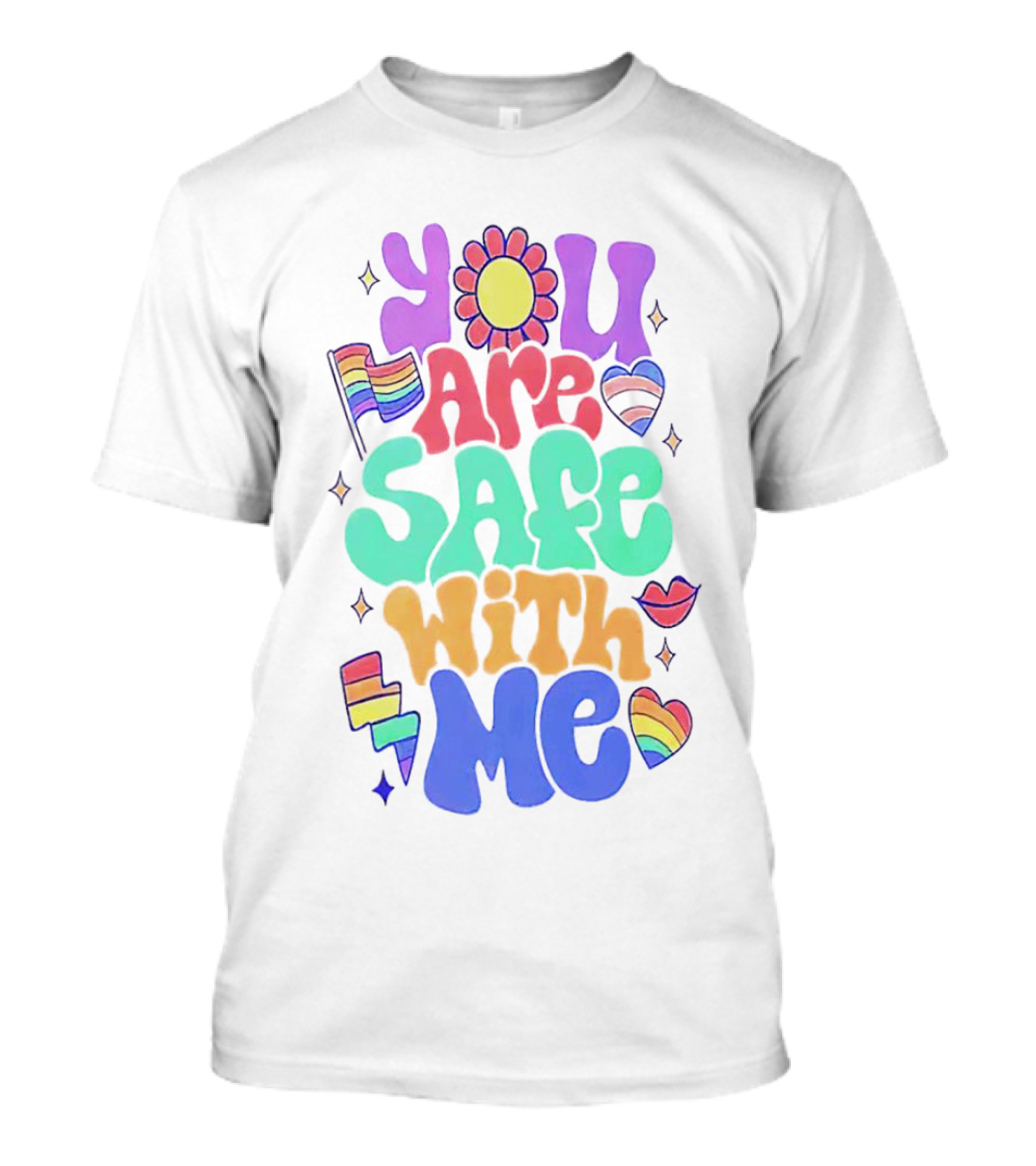 You Are Safe With Me Pride Rainbow Hearts And Flag T-Shirt
