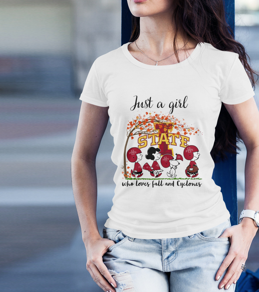 Just A Girl Who Loves Fall And Cyclones Peanuts Cartoon Iowa State Halloween T-Shirt