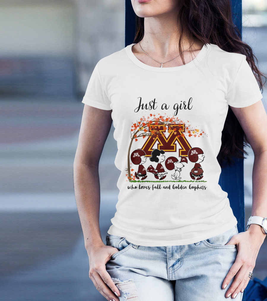 Just A Girl Who Loves Fall And Golden Gophers Peanuts Cartoon T-Shirt