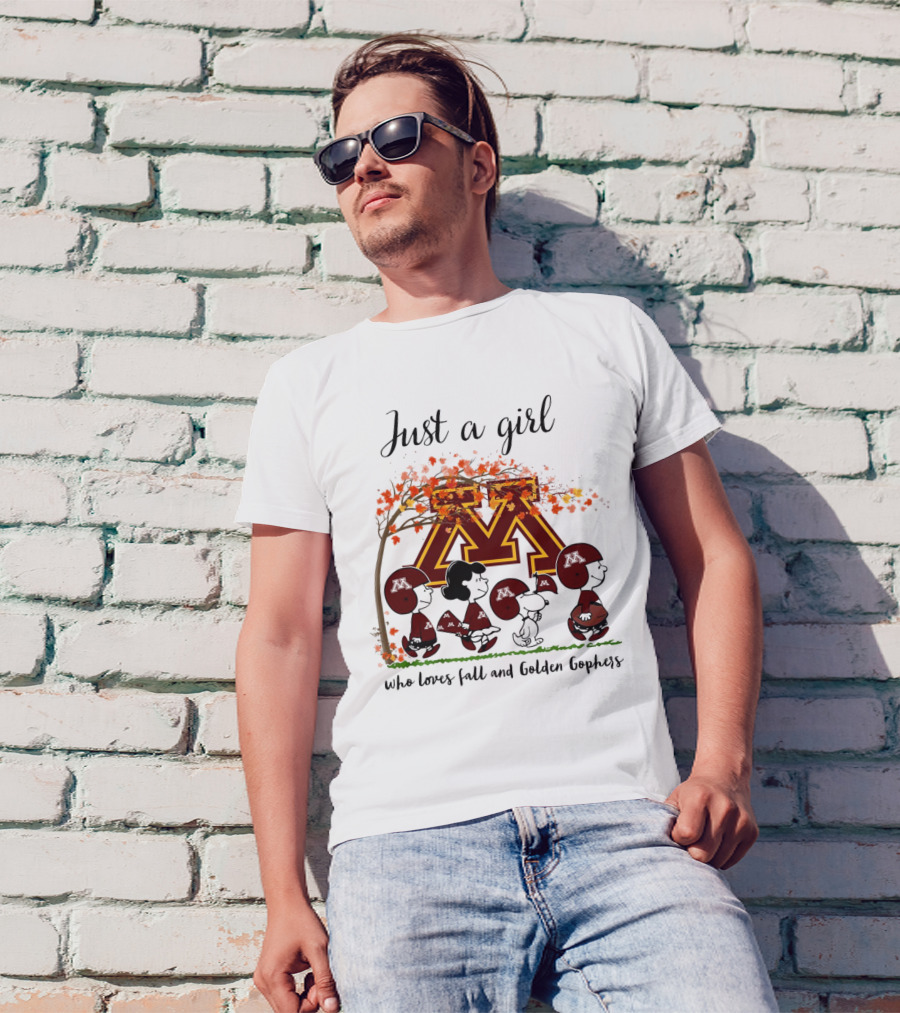 Just A Girl Who Loves Fall And Golden Gophers Peanuts Cartoon T-Shirt