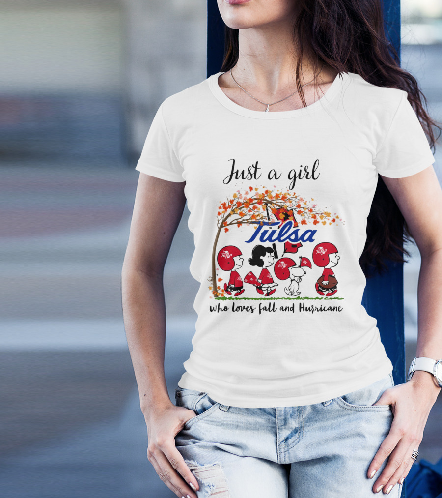 Just A Girl Who Loves Fall And Tulsa Hurricane Peanuts Cartoon T-Shirt