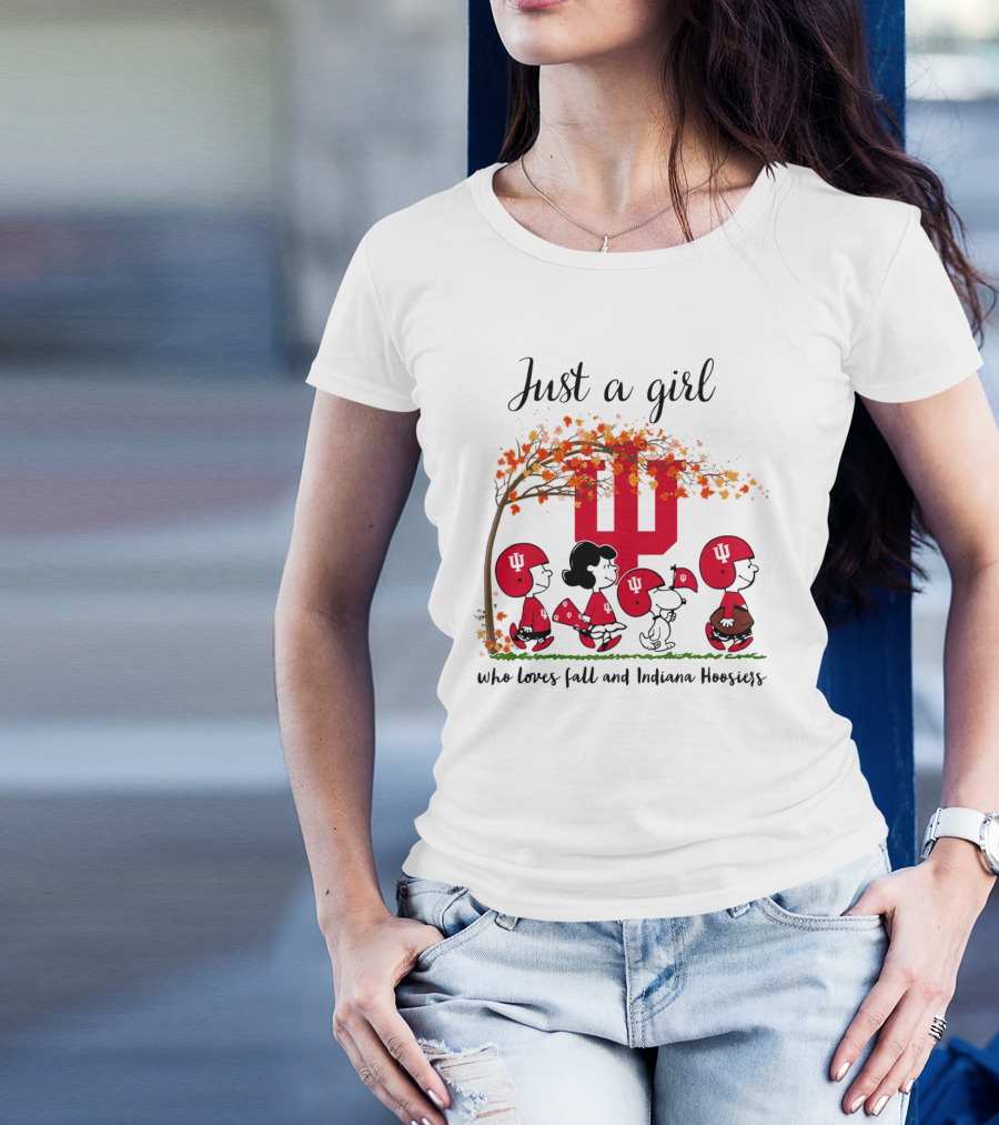 Just A Girl Who Loves Fall And Indiana Hoosiers Peanuts Cartoon T-Shirt
