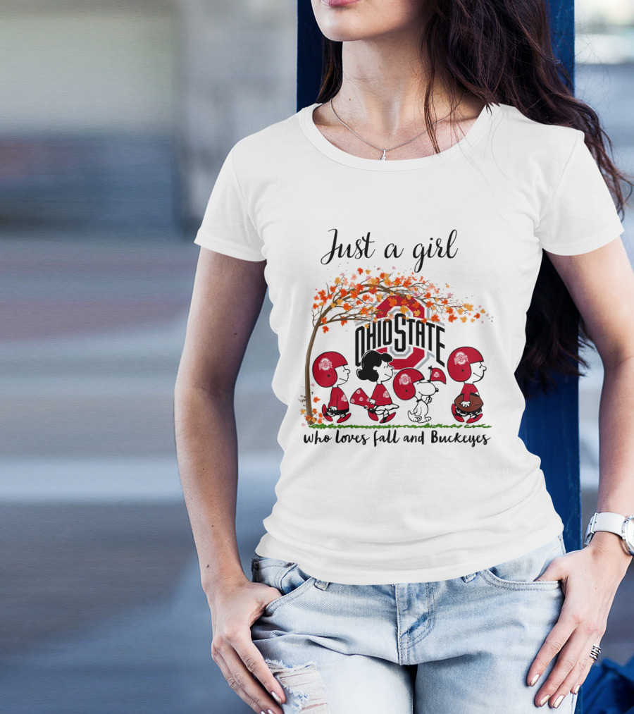 Just A Girl Who Loves Fall And Ohio State Buckeyes Peanuts Cartoon T-Shirt