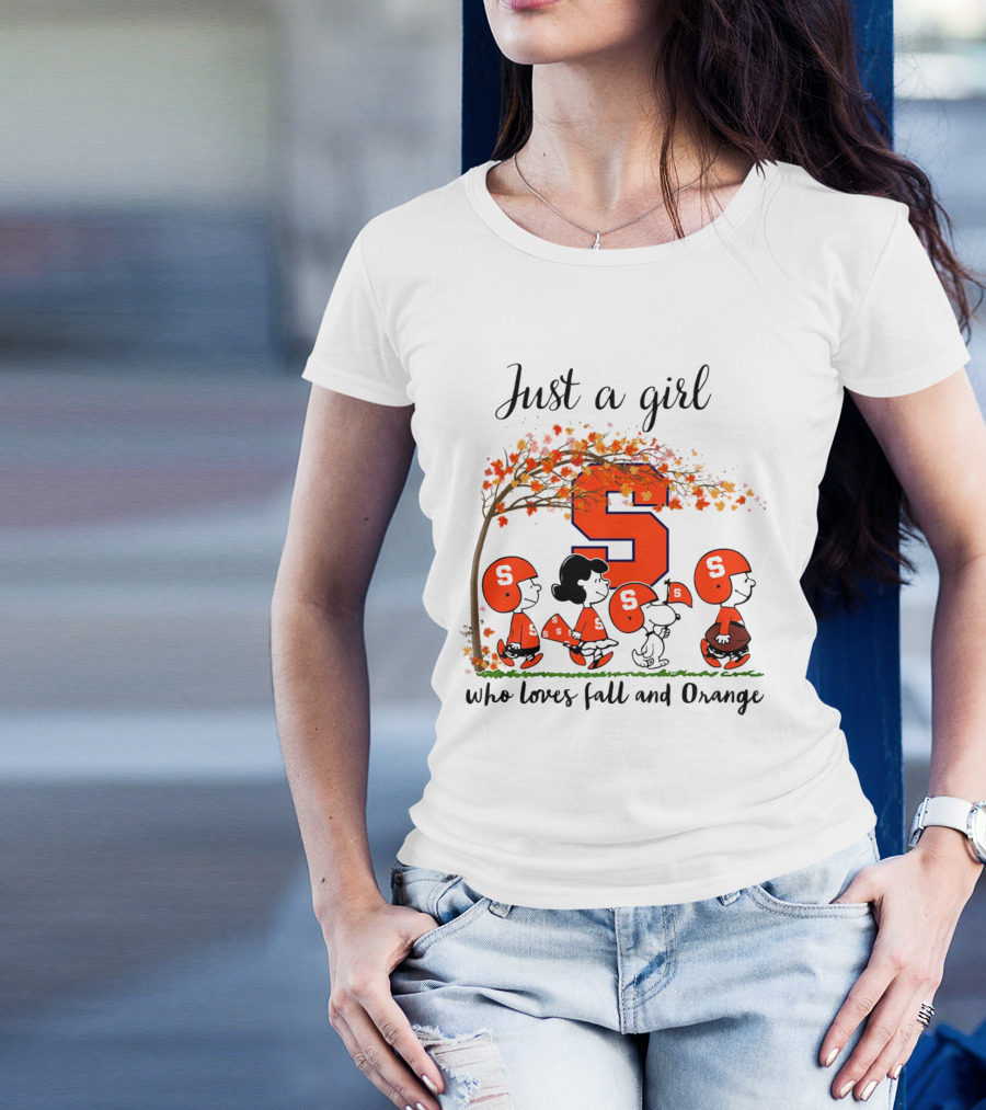 Just A Girl Who Loves Fall And Orange Peanuts Cartoon Halloween Football Leaves T-Shirt