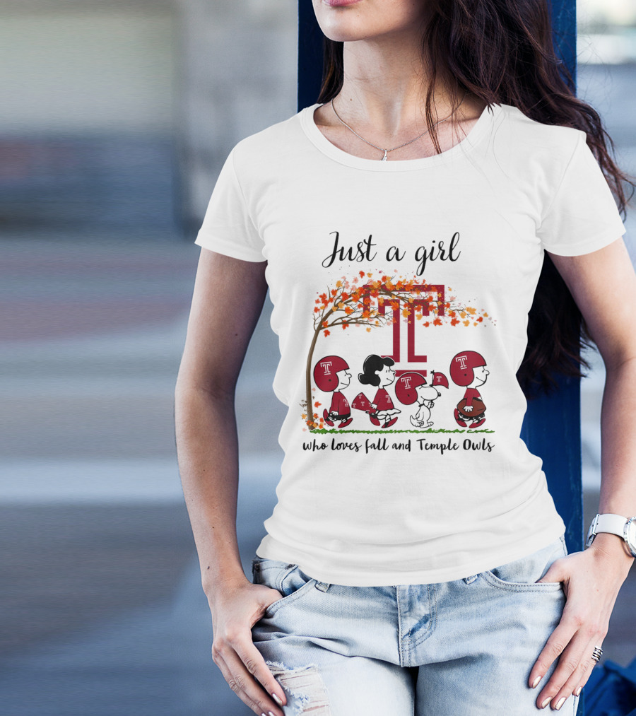 Just A Girl Who Loves Fall And Temple Owls Peanuts Cartoon T-Shirt