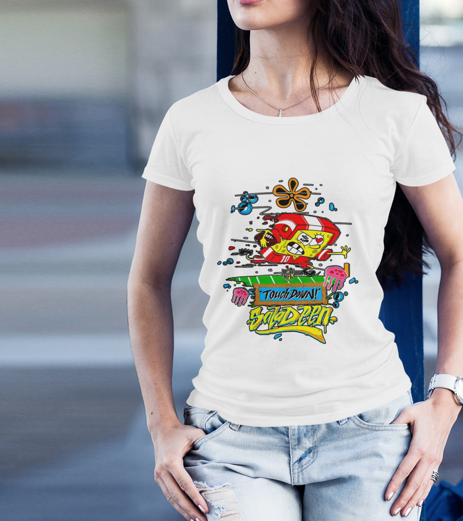 NFL Junk Food SpongeBob X King Saladeen Touchdown Saladeen Graffiti Art Football Character Burst T-Shirt