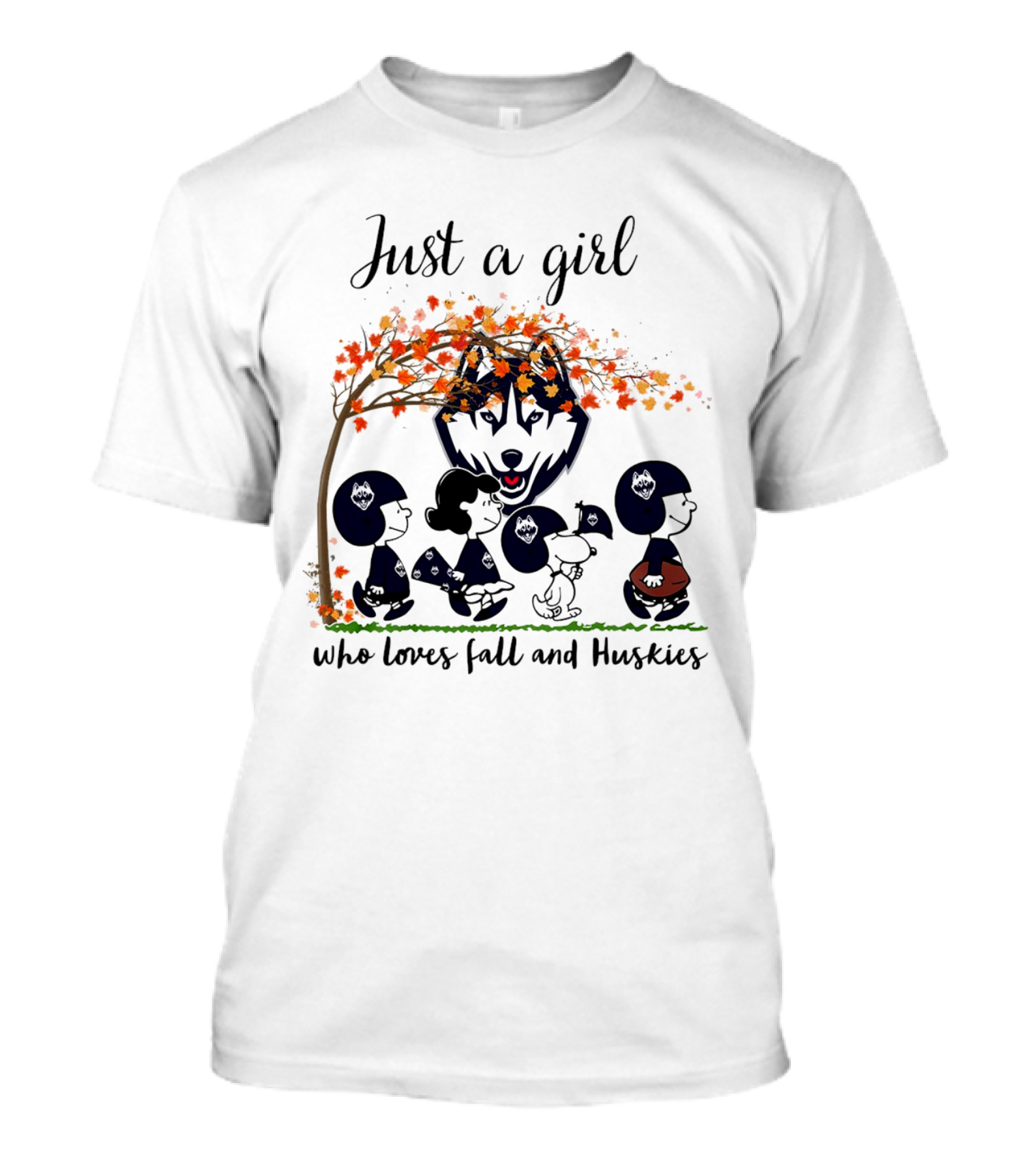 Just A Girl Who Loves Fall And Huskies Peanuts Cartoon T-Shirt