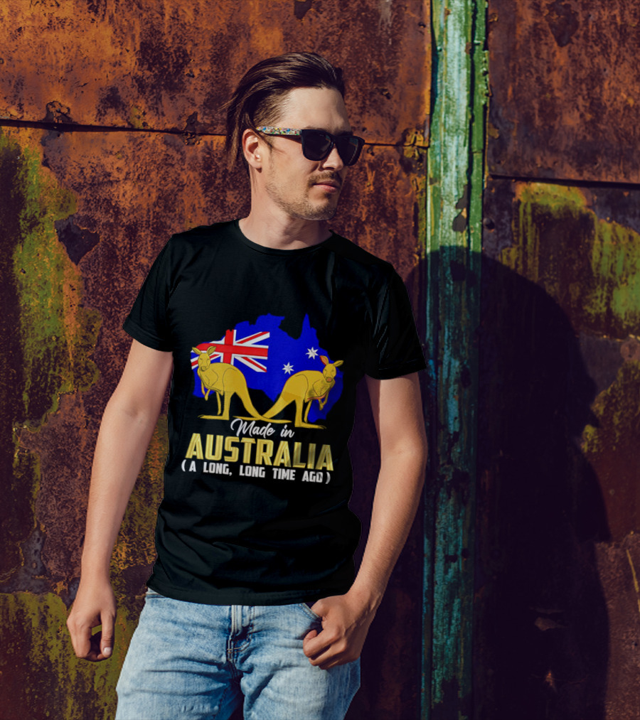 Made In Australia A Long Time Ago With Kangaroos And Australia Map Flag T-Shirt