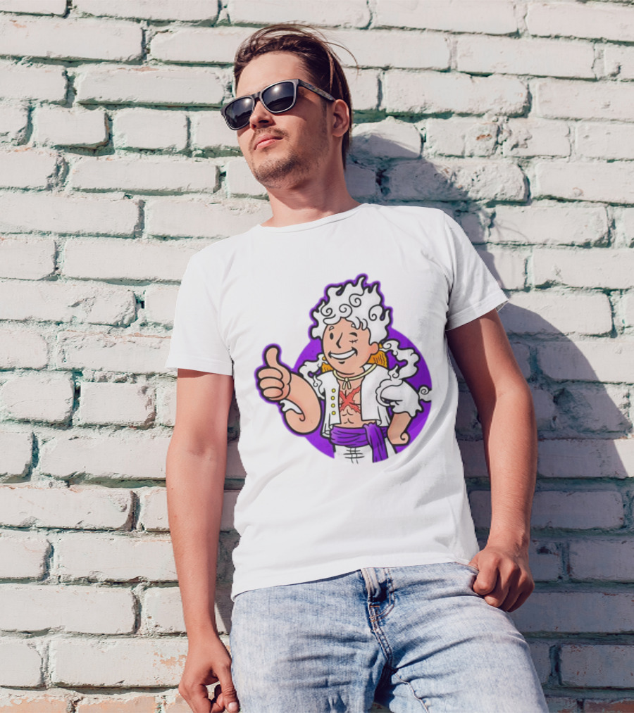 Luffy Sun God Boy Nika One Piece Vault Boy Mashup T-Shirt