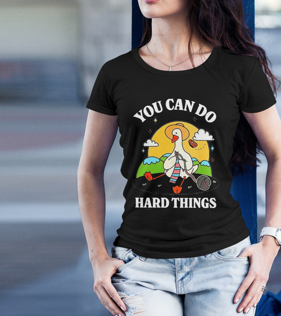 Duck You Can Hard Things Teacher Happy Duck In Hat With Scarf And Whistle T-Shirt