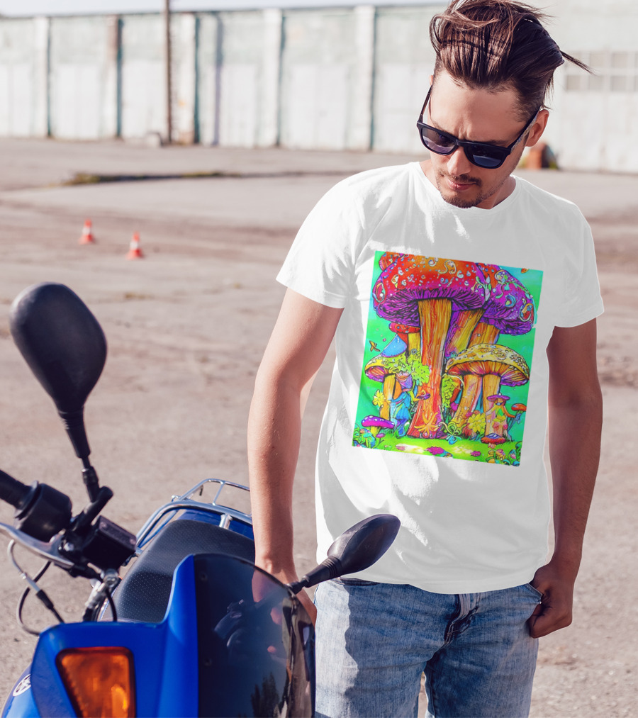Multi Color Psychedelic Forest Mushrooms Fantasy T-Shirt