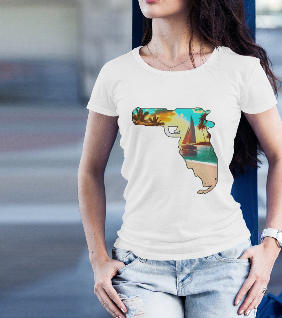 Florida Sunset Beach Sailboat Gun Shape T-Shirt