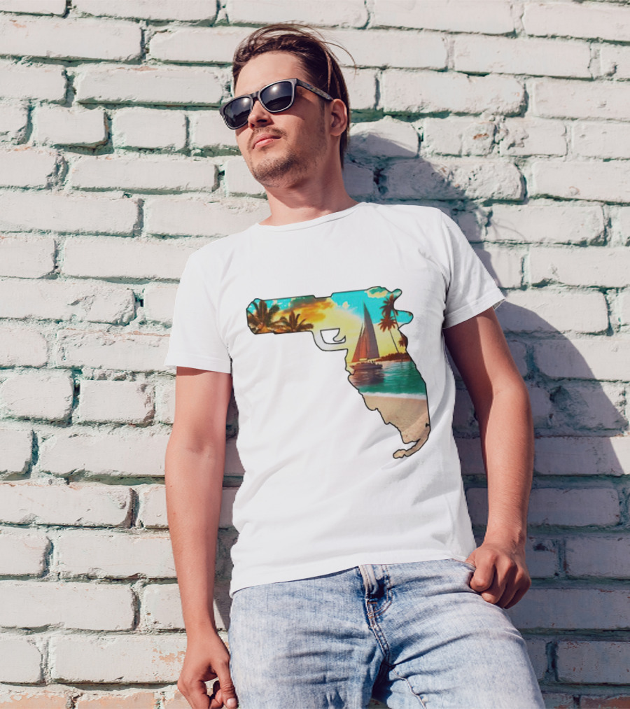 Florida Sunset Beach Sailboat Gun Shape T-Shirt