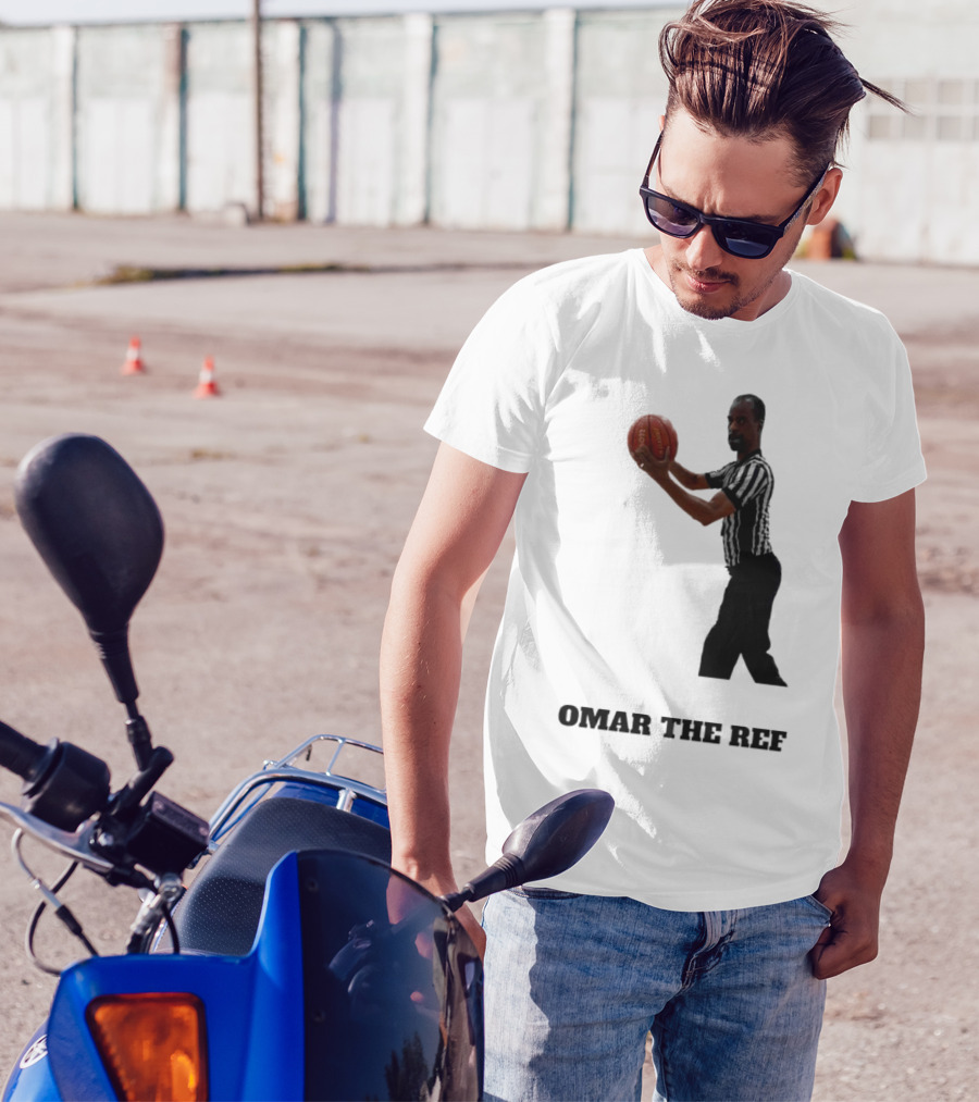 Omar The Ref Holding Basketball In Striped Uniform T-Shirt