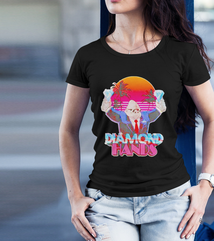 Diamond Hands Gorilla In Suit With Dollars And Vintage Sunset Background T-Shirt