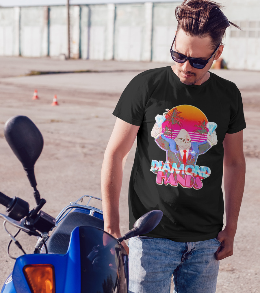Diamond Hands Gorilla In Suit With Dollars And Vintage Sunset Background T-Shirt