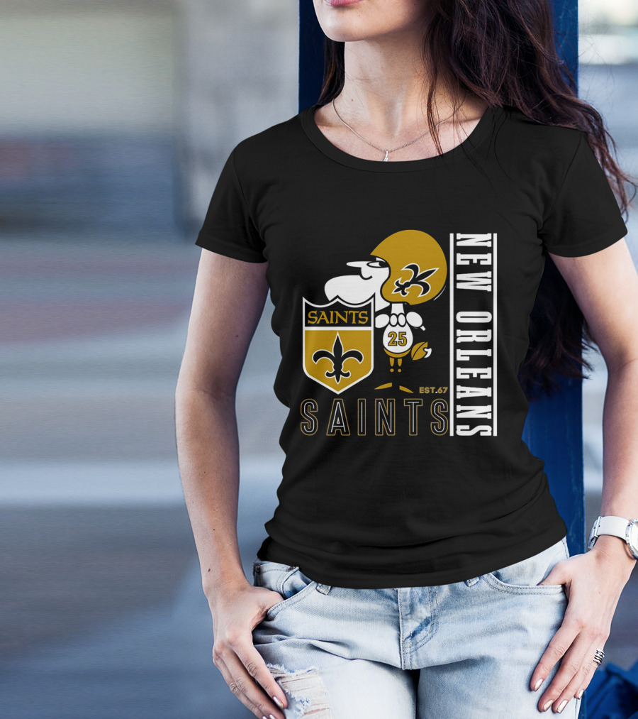 New Orleans Saints Est.67 Mascot With Shield And Fleur-de-Lis T-Shirt