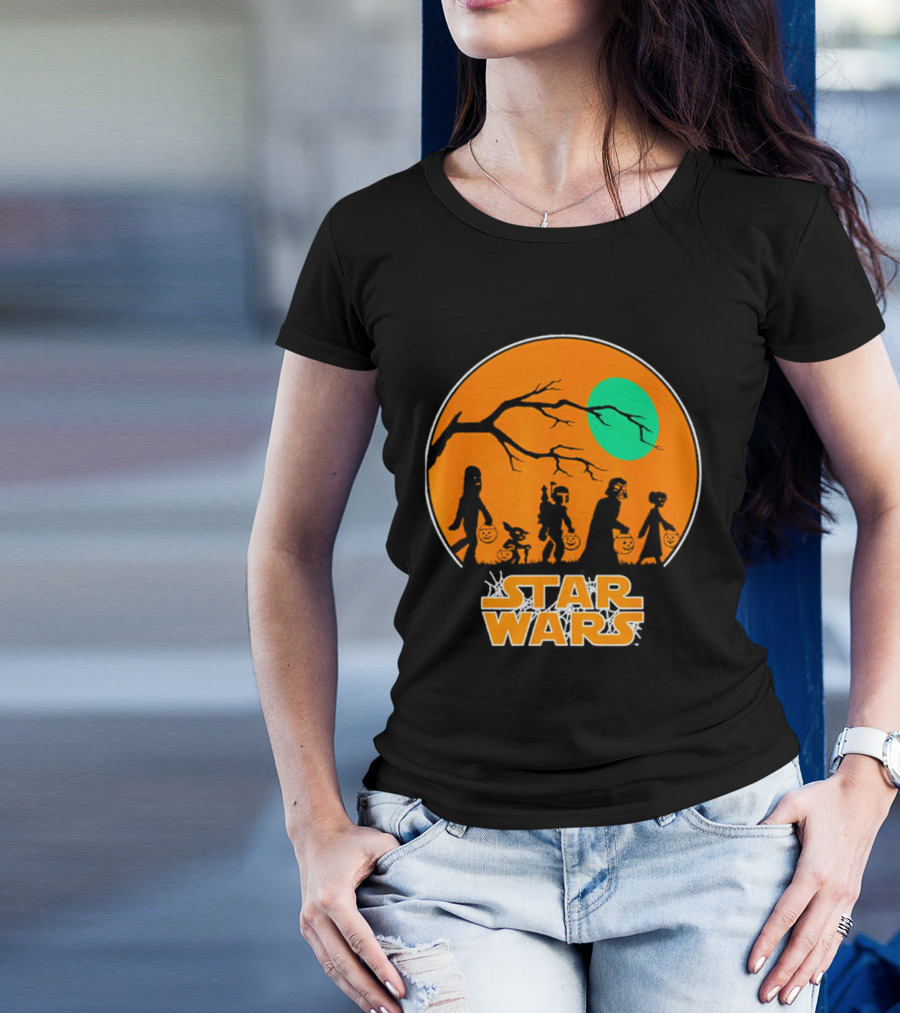 Star Wars Halloween Trick-or-Treating Silhouette Moon T-Shirt