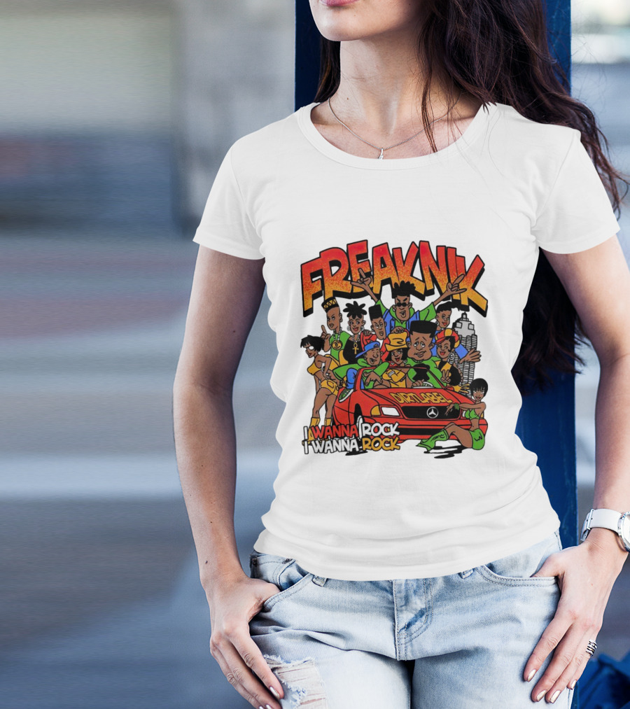 FreakNik I Wanna Rock Cartoon Characters In Red Car T-Shirt