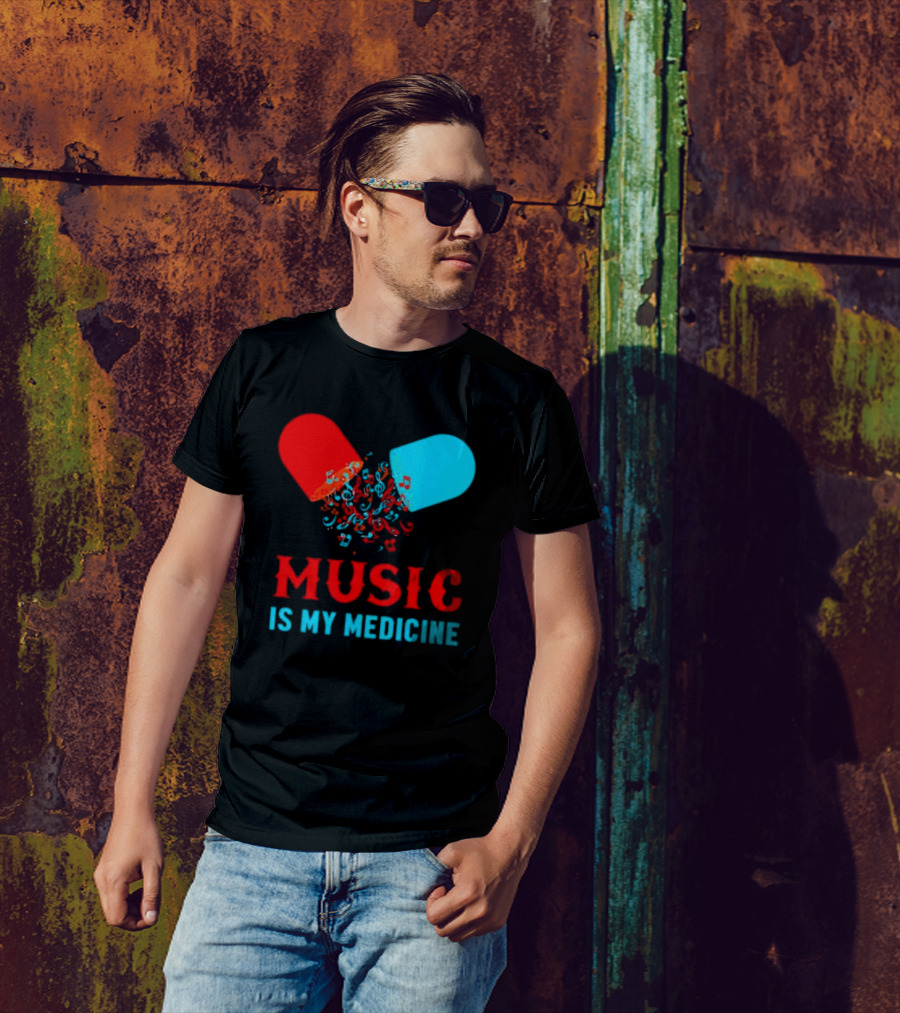 Music Is My Medicine Capsule Musical Notes Explosion T-Shirt