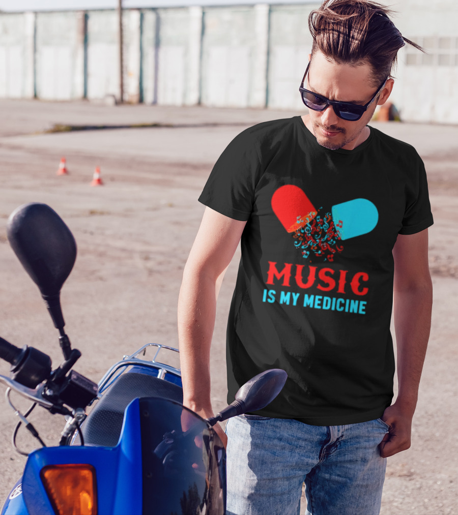 Music Is My Medicine Capsule Musical Notes Explosion T-Shirt